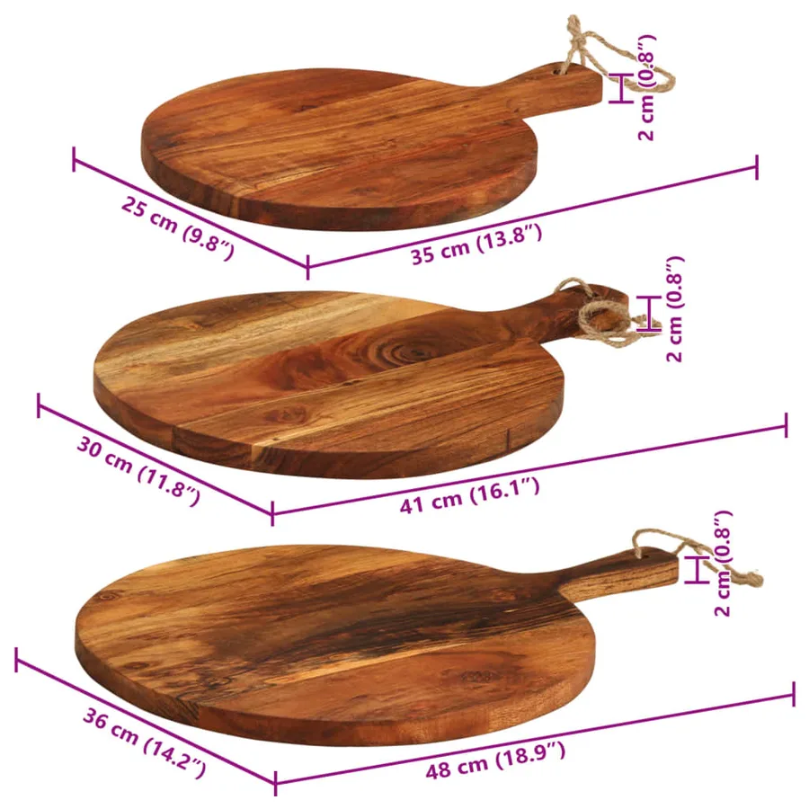 Planche à découper 3 pcs cm bois d'acacia massif - 12