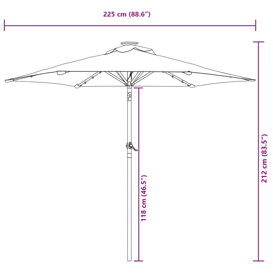 Parasol de jardin LED mât en acier bleu azuré 225x225x212 cm - 14