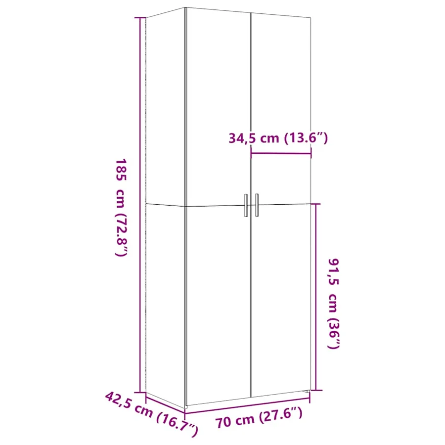 Buffet haut chêne sonoma 70x42,5x185 cm bois d'ingénierie - 9