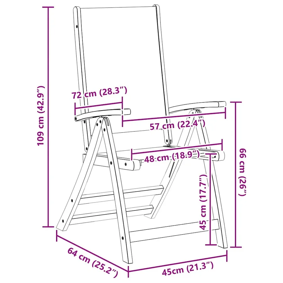 Chaises pliables de jardin lot de 2 bois d'acacia et textilène - 12