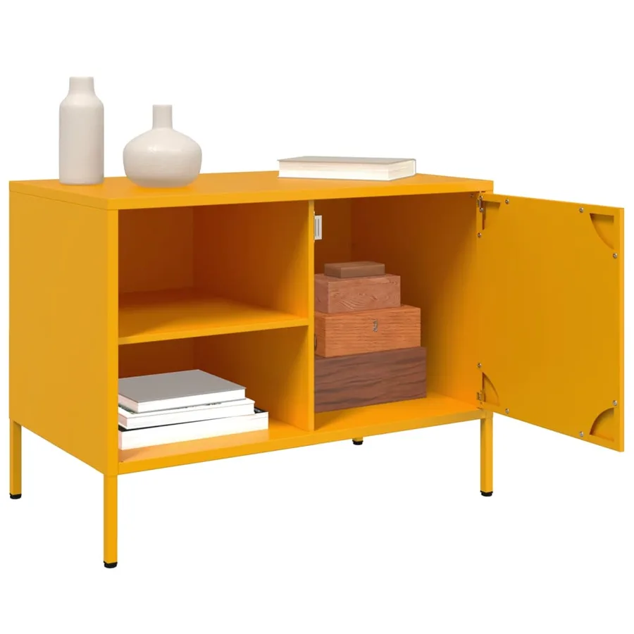 Meuble TV jaune moutarde 68x39x50,5 cm acier - 5