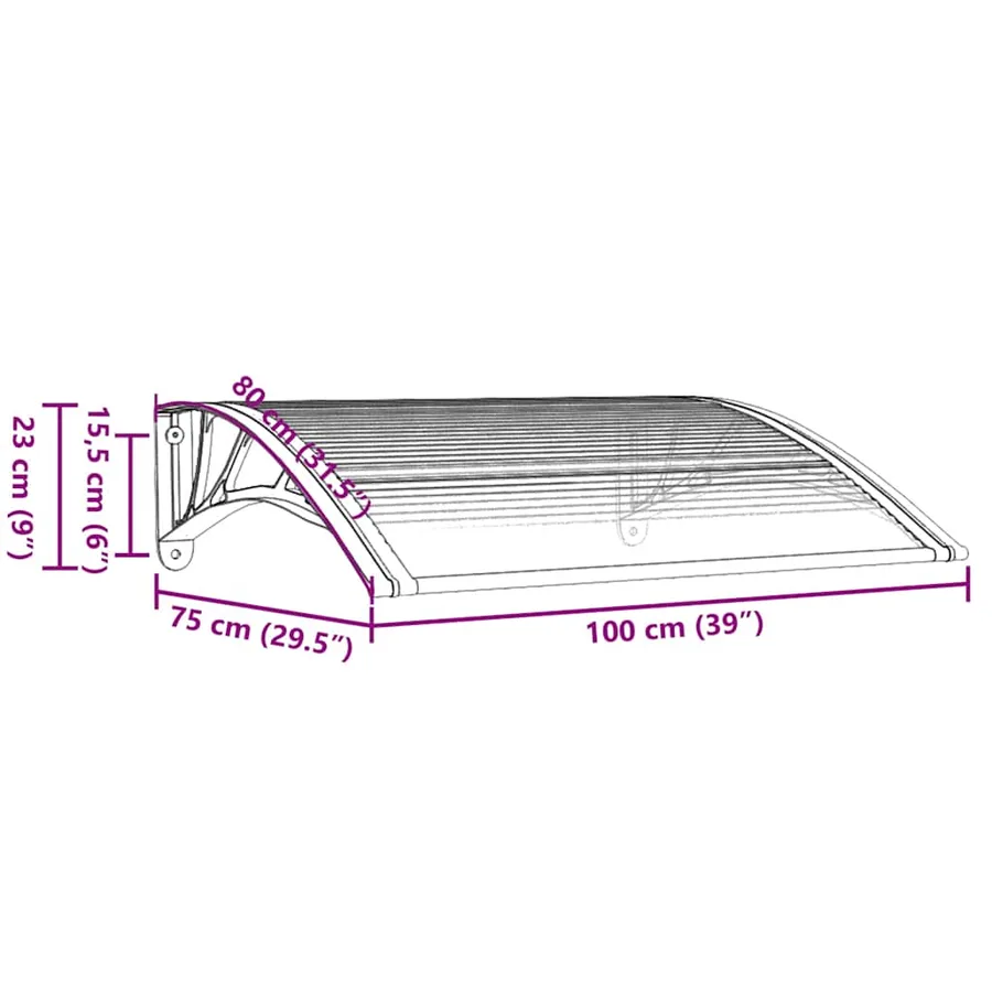 Auvent de porte Noir et transparent 100x75 cm Polycarbonate - 7