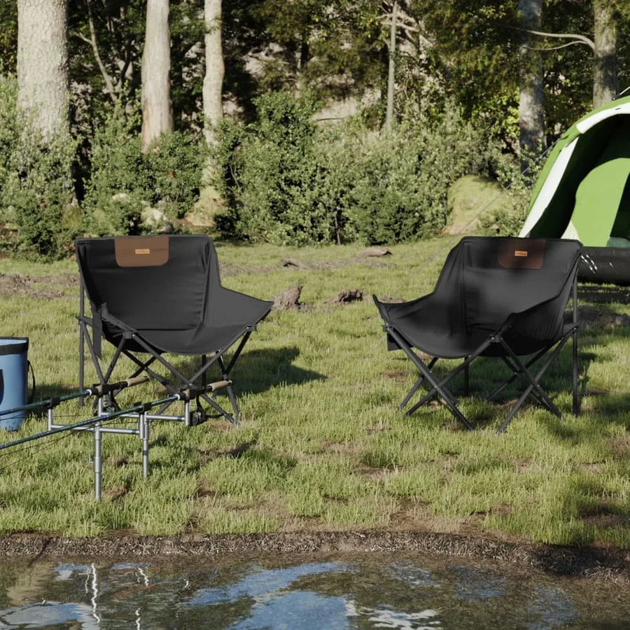 Chaise de camping avec poche pliable lot de 2 noir - 3