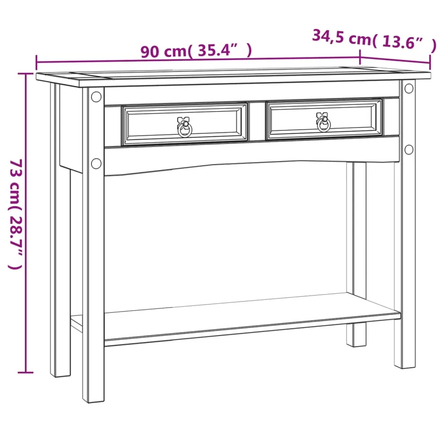 Table console Gamme Corona Pin mexicain Blanc 90x34,5x73 cm - 9