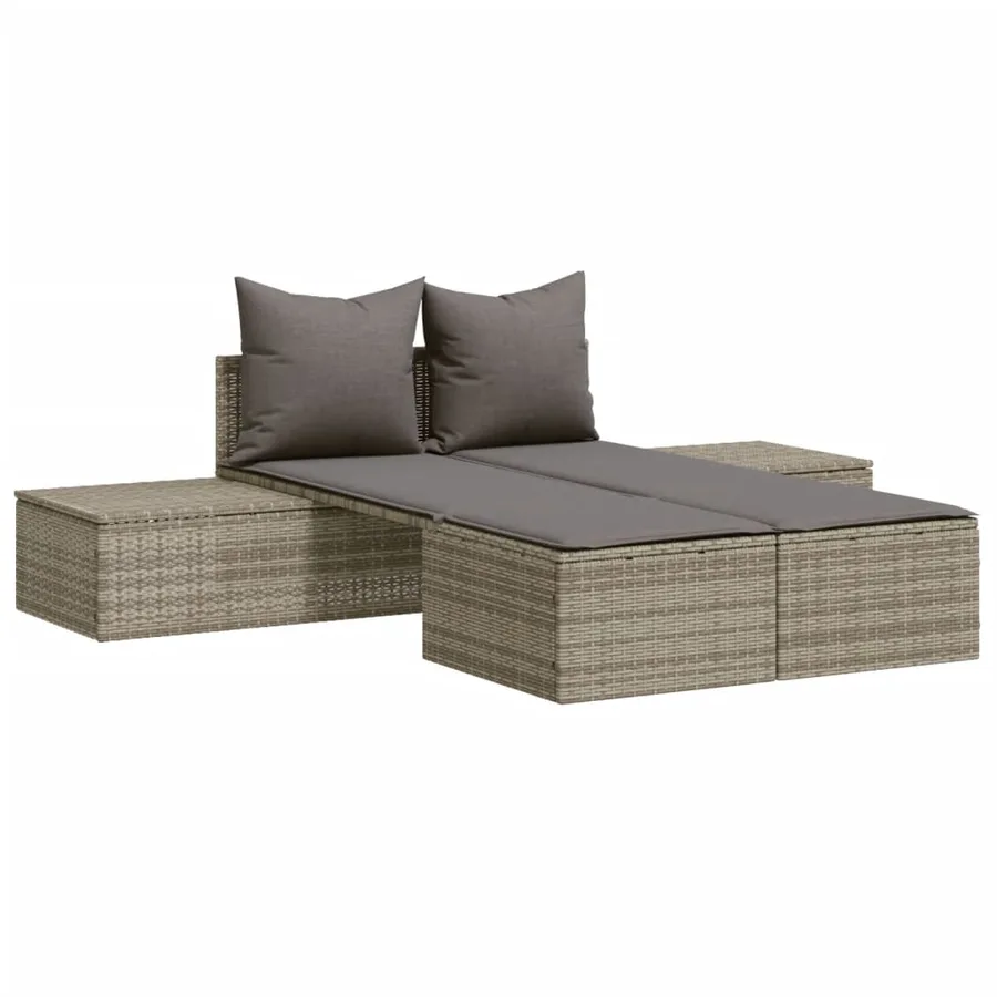 Chaise longue double avec coussins gris résine tressée - 2