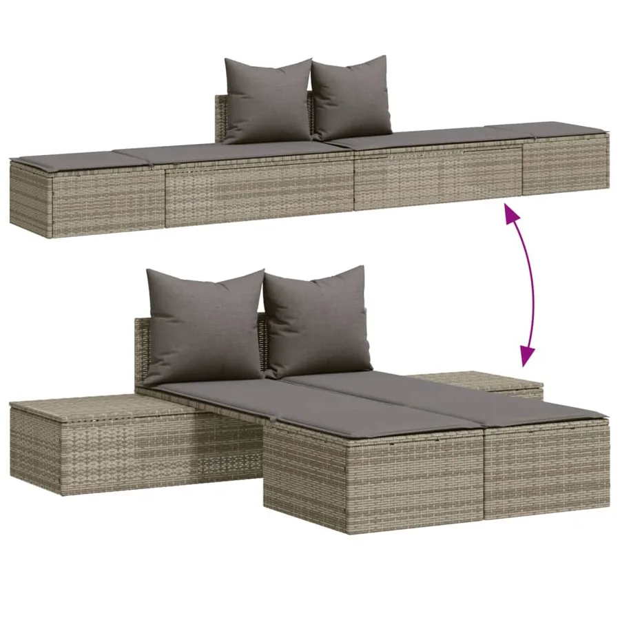 Chaise longue double avec coussins gris résine tressée - 3