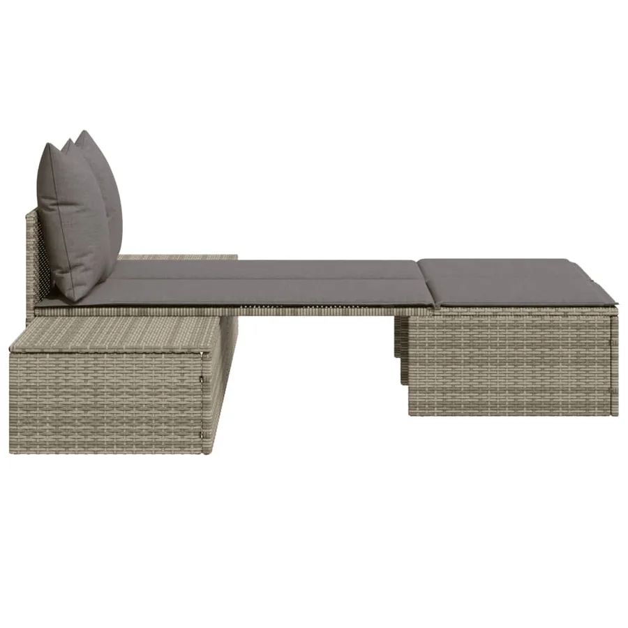 Chaise longue double avec coussins gris résine tressée - 5