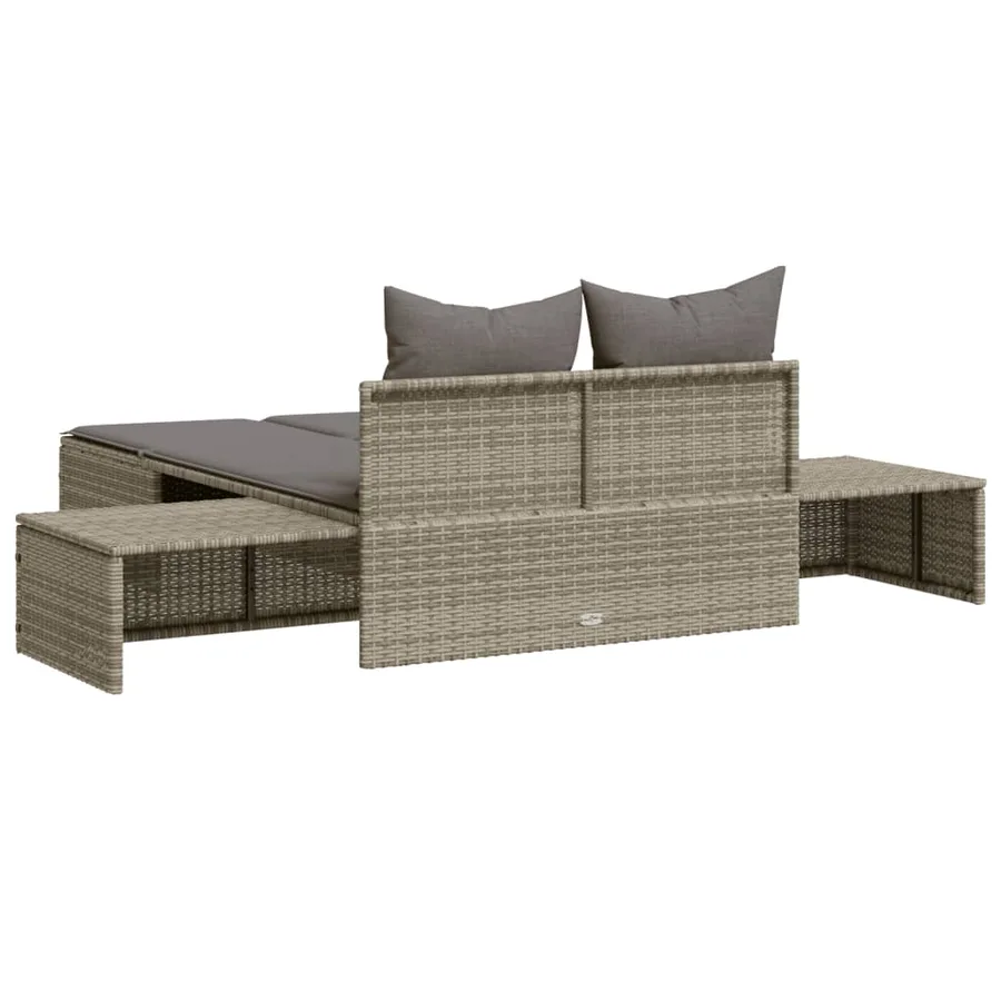 Chaise longue double avec coussins gris résine tressée - 6