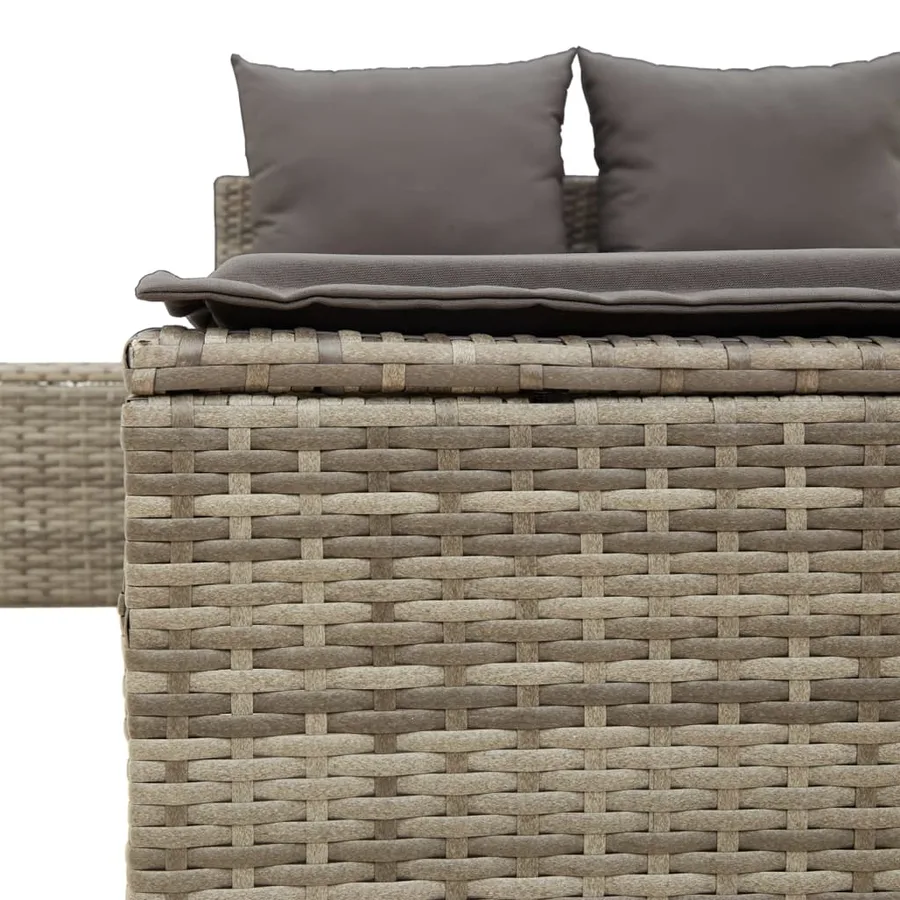 Chaise longue double avec coussins gris résine tressée - 7