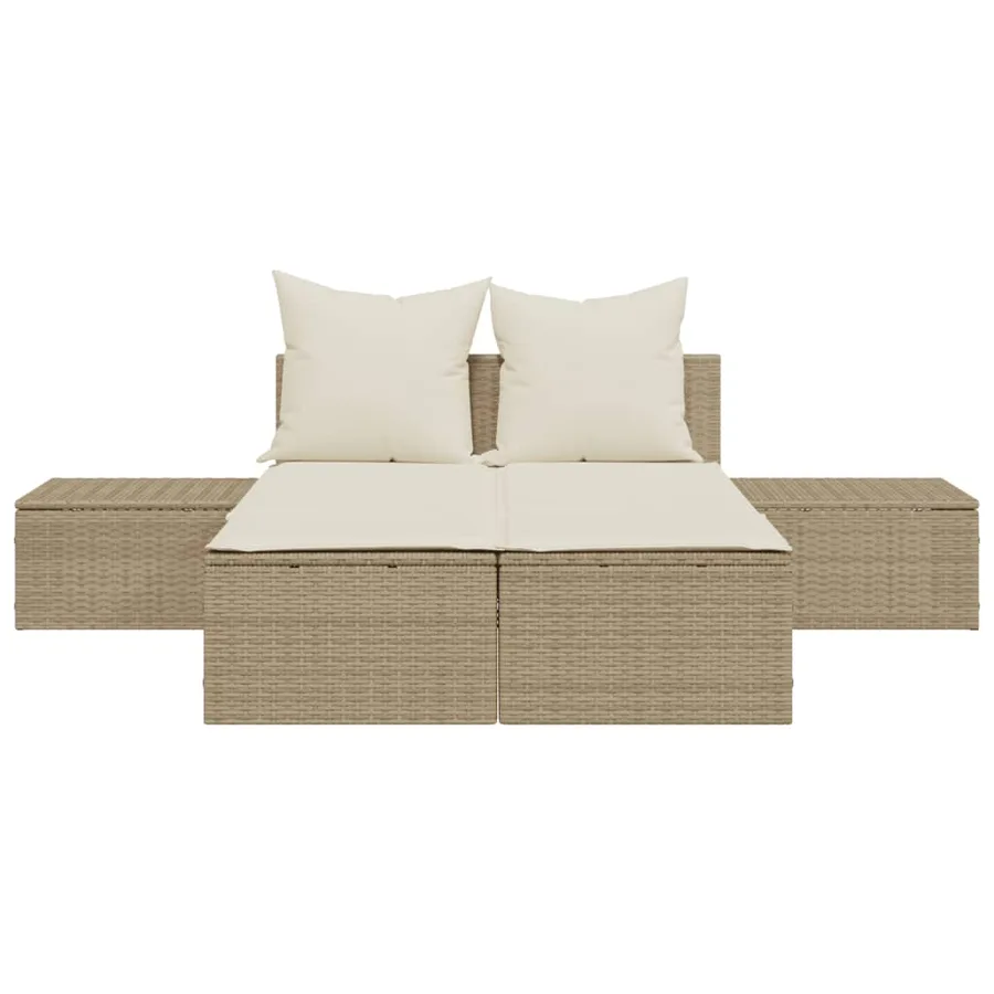 Chaise longue double avec coussins beige résine tressée - 4