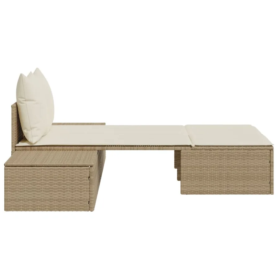 Chaise longue double avec coussins beige résine tressée - 5