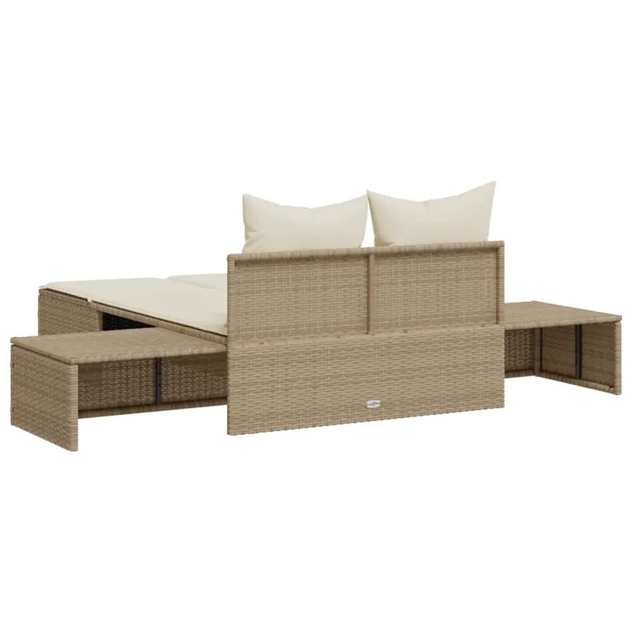 Chaise longue double avec coussins beige résine tressée - 6