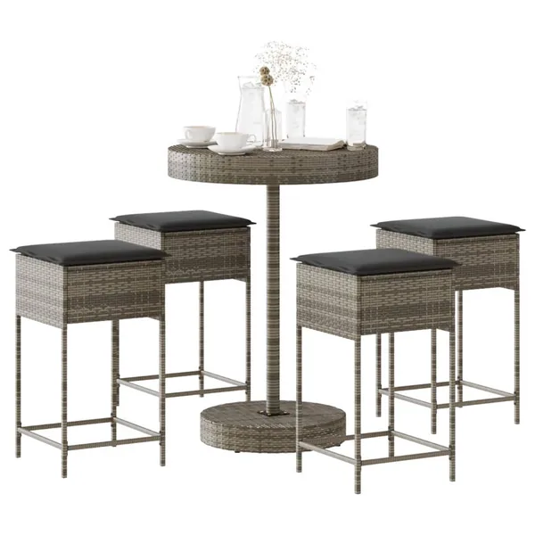Ensemble de bar de jardin 5 pcs avec coussins gris poly rotin