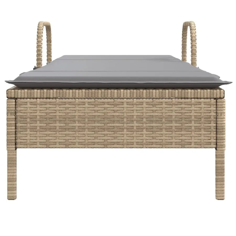 Chaise longue avec roues et coussin beige résine tressée - 4