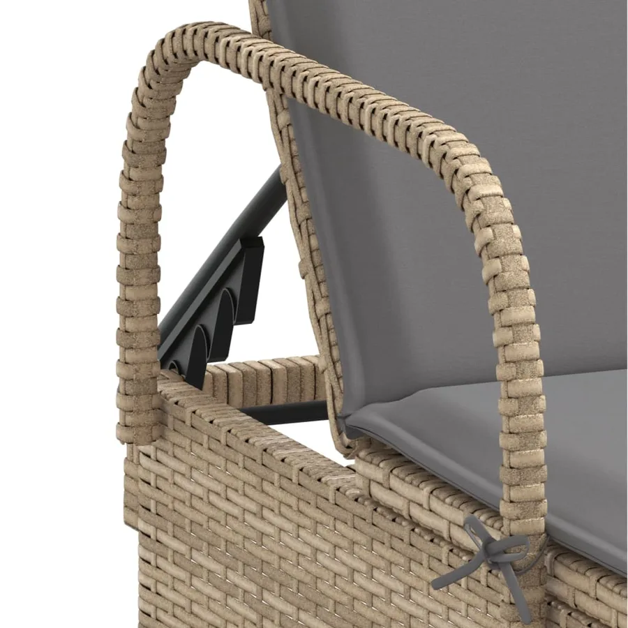Chaise longue avec roues et coussin beige résine tressée - 8