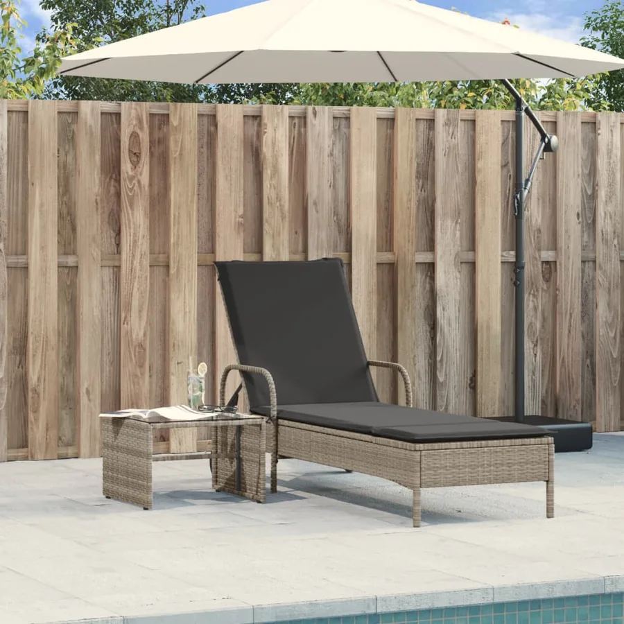 Chaise longue avec roues et coussins gris clair résine tressée - 3