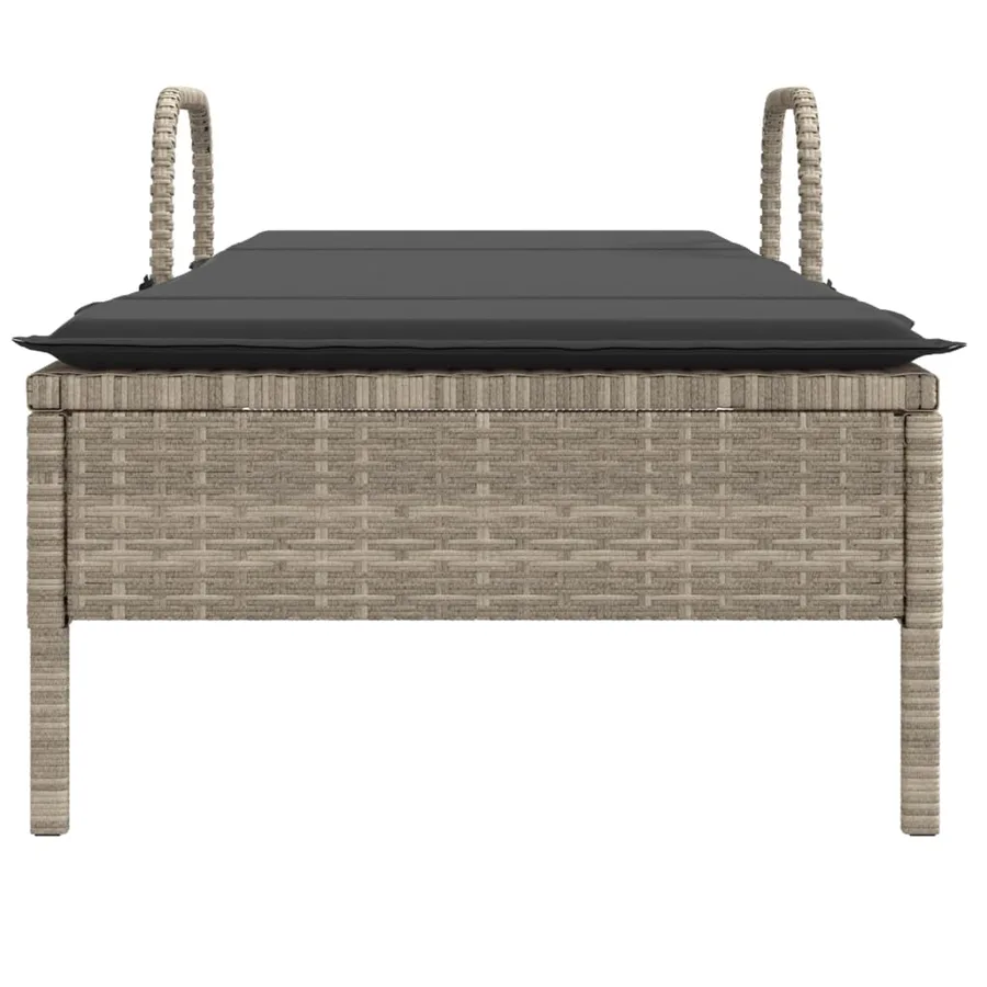 Chaise longue avec roues et coussins gris clair résine tressée - 4