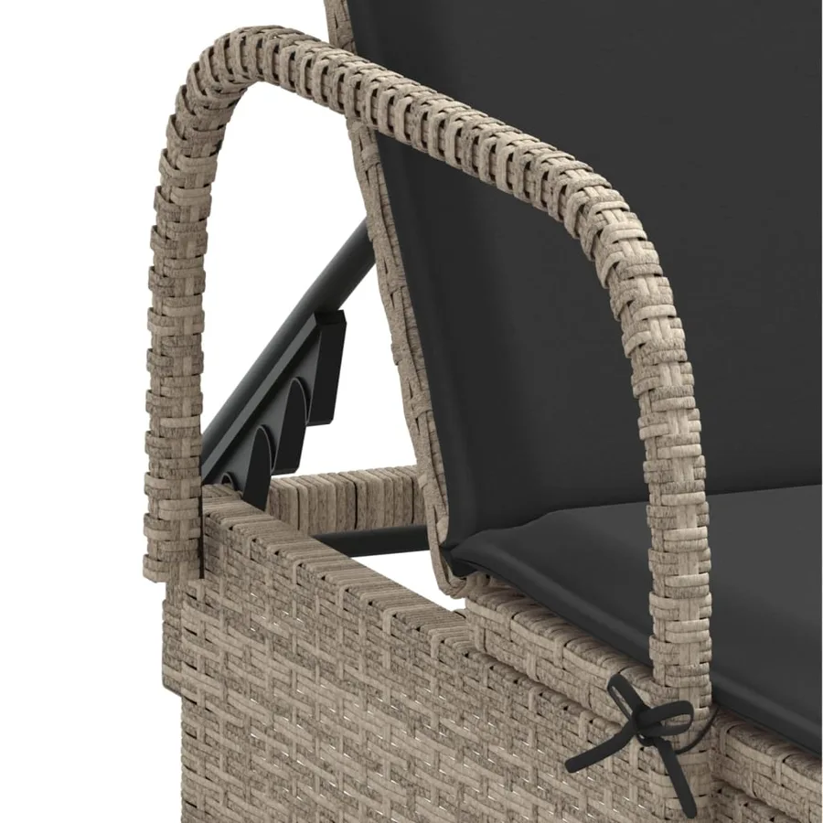 Chaise longue avec roues et coussins gris clair résine tressée - 8