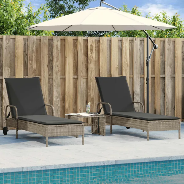 Chaises longues avec coussins lot de 2 gris résine tressée