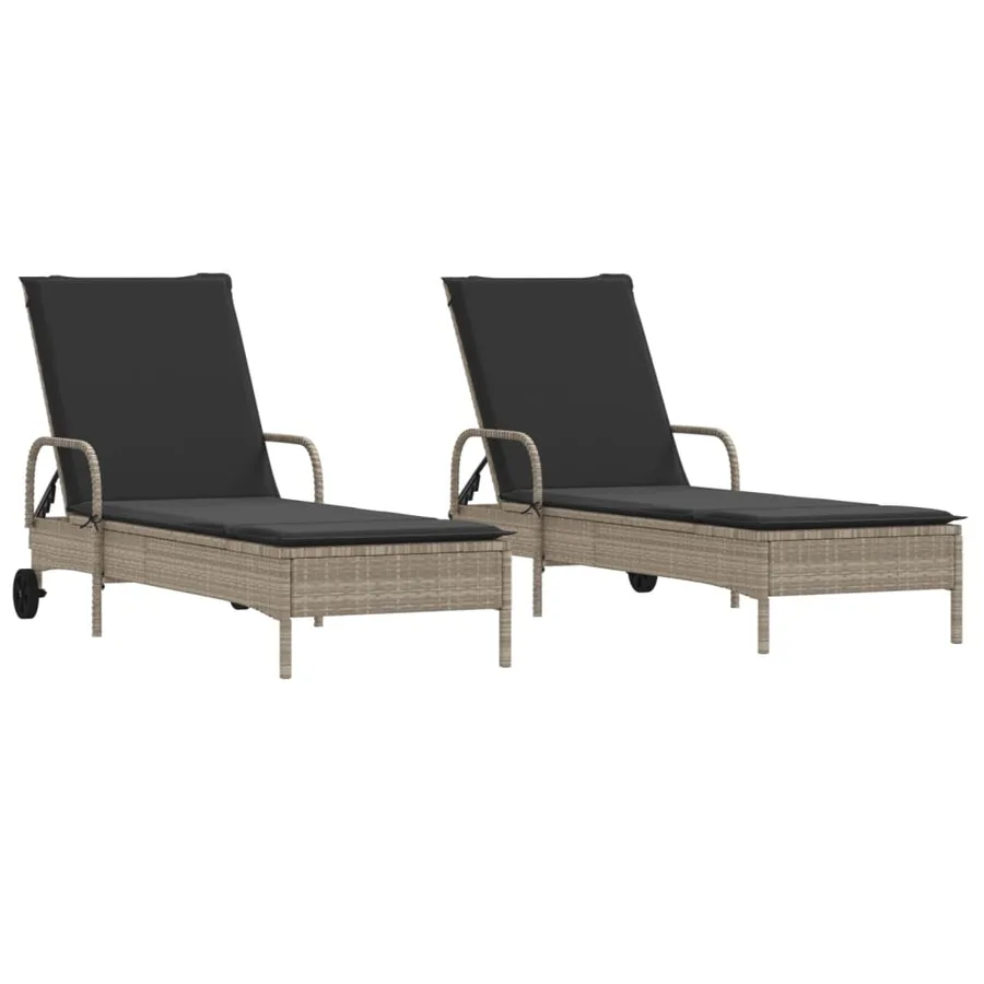 Chaises longues avec coussins lot de 2 gris résine tressée - 2