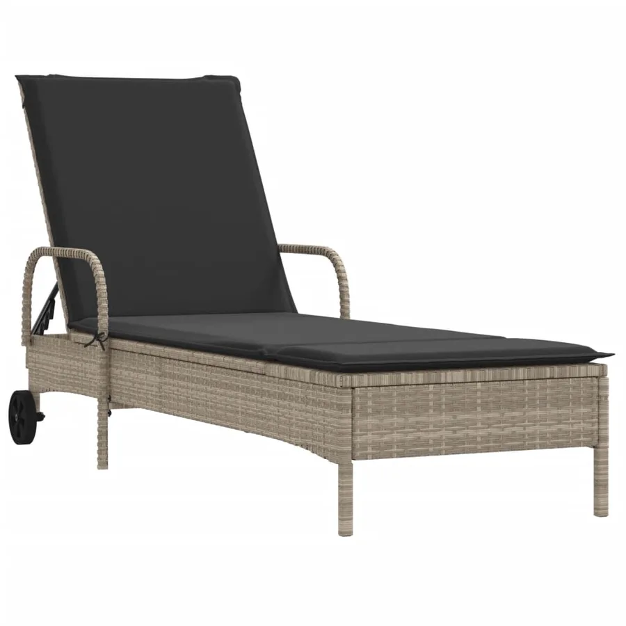 Chaises longues avec coussins lot de 2 gris résine tressée - 3