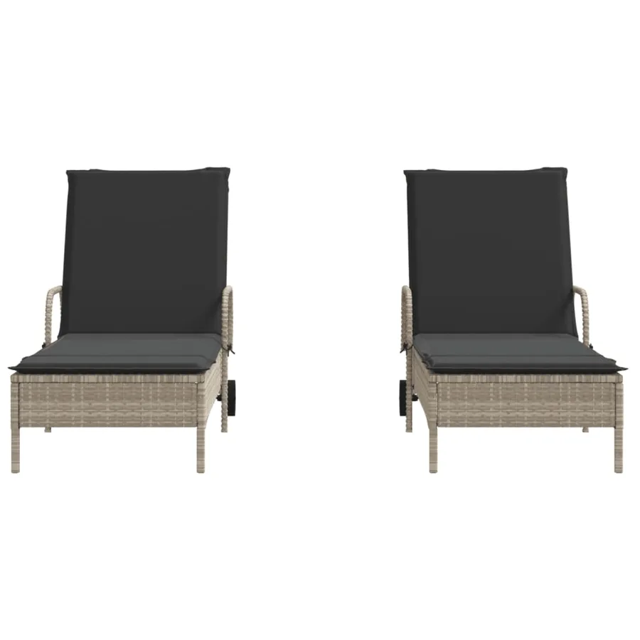 Chaises longues avec coussins lot de 2 gris résine tressée - 4
