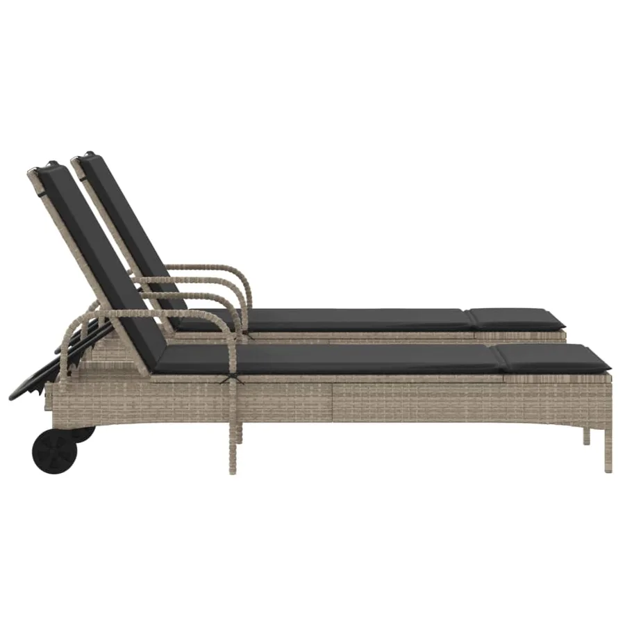 Chaises longues avec coussins lot de 2 gris résine tressée - 5