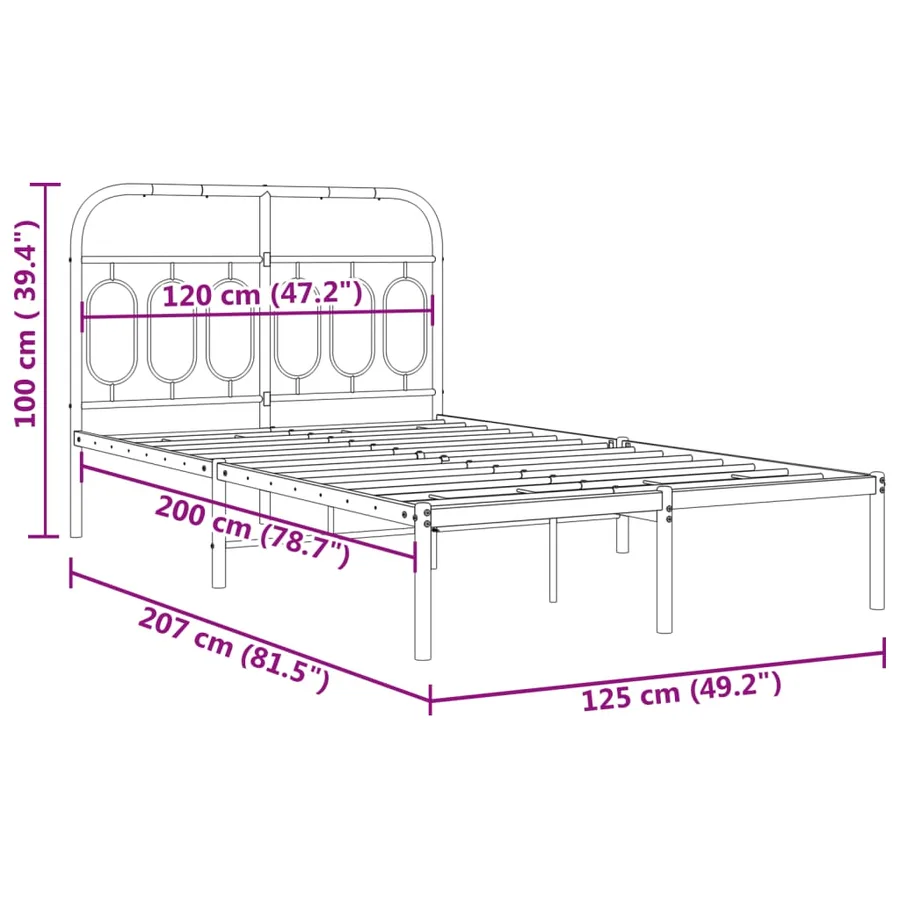 Cadre de lit métal sans matelas et tête de lit blanc 120x200 cm - 8