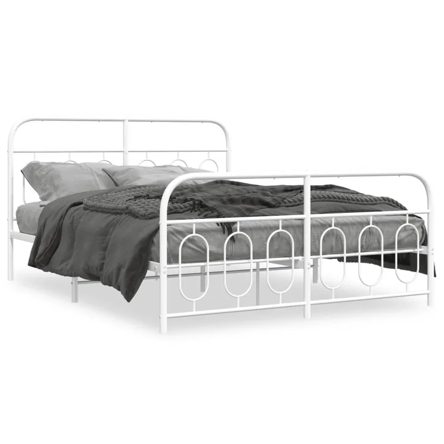 Cadre de lit métal sans matelas et pied de lit blanc 140x200 cm - 2