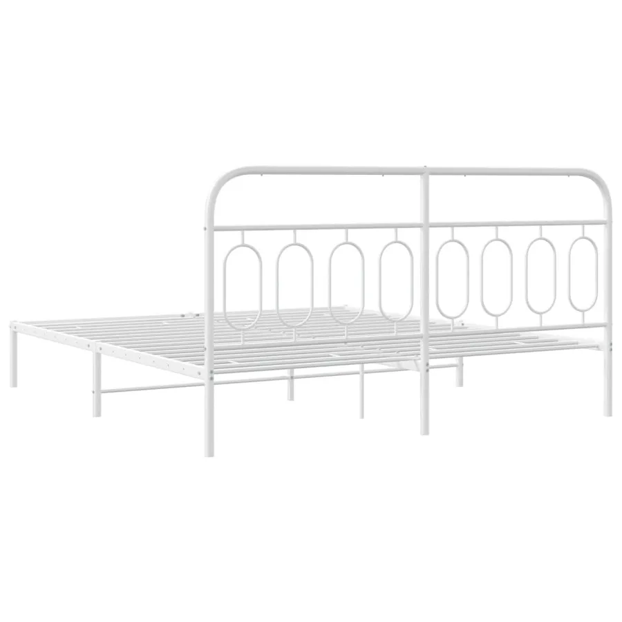 Cadre de lit métal sans matelas et tête de lit blanc 193x203 cm - 6