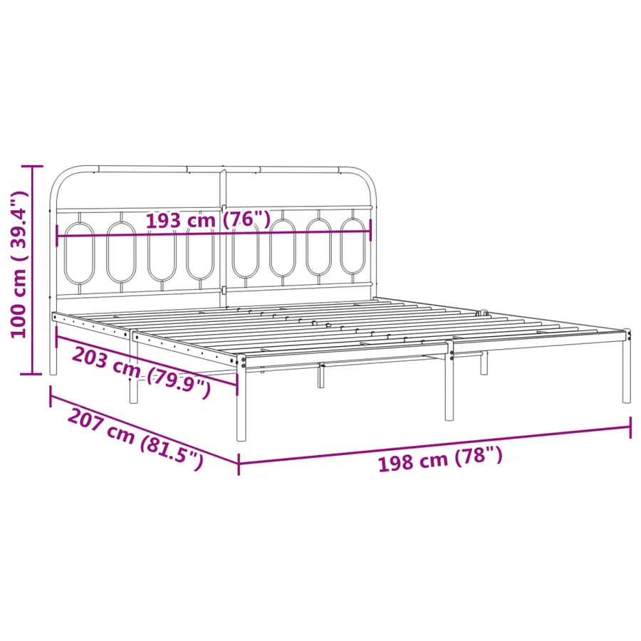Cadre de lit métal sans matelas et tête de lit blanc 193x203 cm - 8