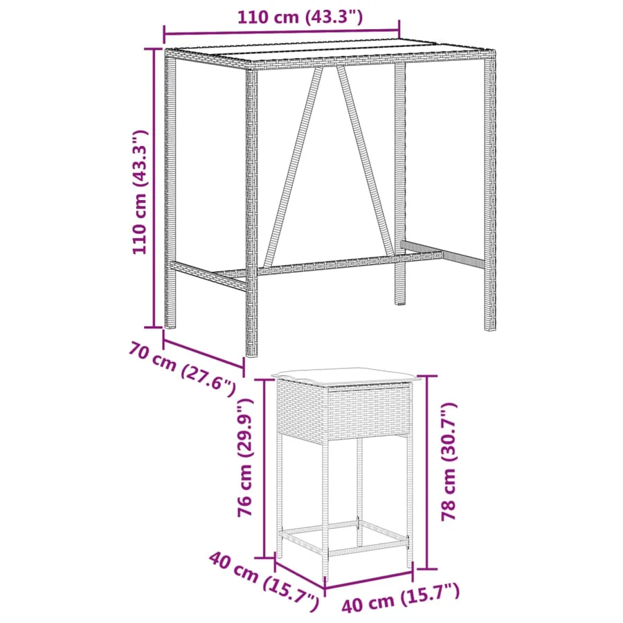 Ensemble de bar de jardin 5 pcs avec coussins noir poly rotin - 8