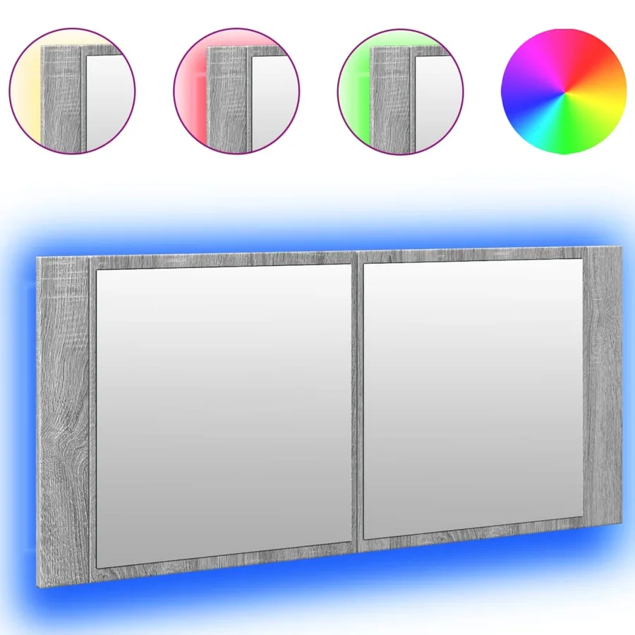 Armoire à miroir à LED de bain gris sonoma 100x12x45 cm - 2