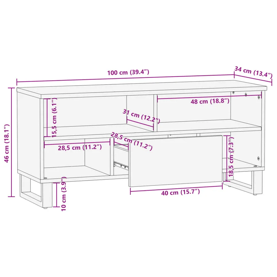 Meuble TV 100x34x46 cm bois d'acacia solide - 11