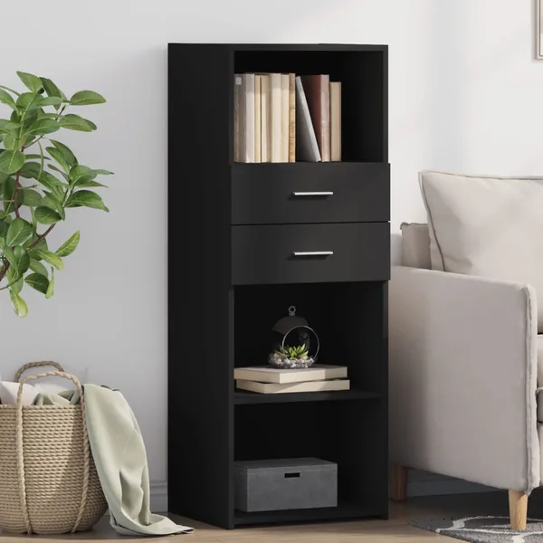 Buffet haut noir 45x42,5x124 cm bois d'ingénierie