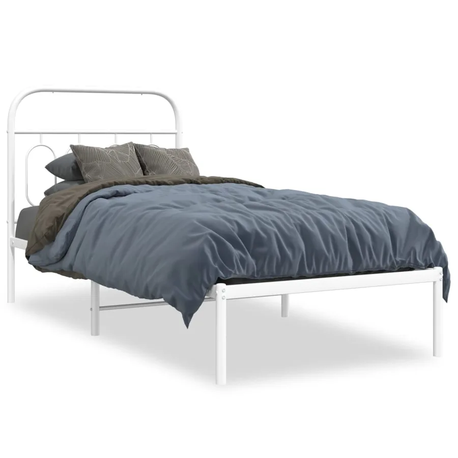 Cadre de lit métal sans matelas avec tête de lit blanc 90x190cm - 2