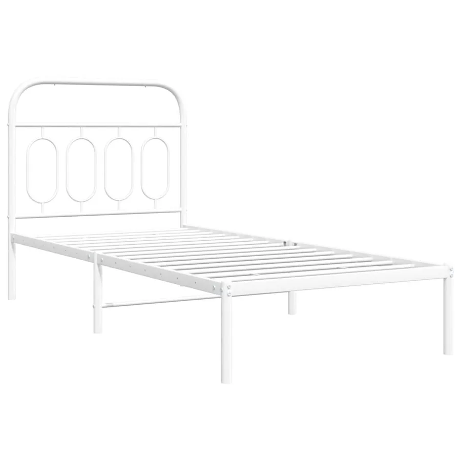 Cadre de lit métal sans matelas avec tête de lit blanc 90x190cm - 3