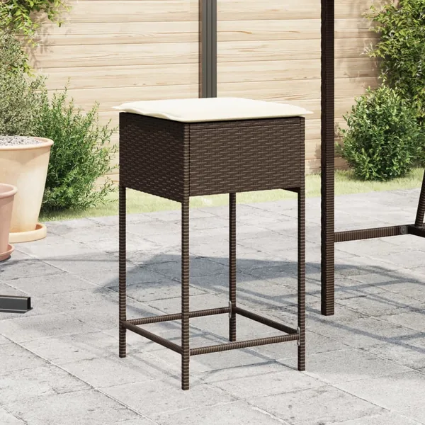 Tabourets de bar jardin coussins lot de 2 marron résine tressée