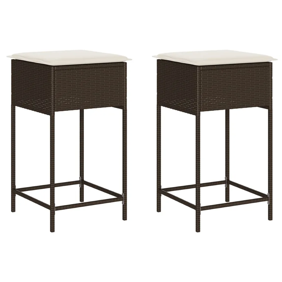 Tabourets de bar jardin coussins lot de 2 marron résine tressée - 2