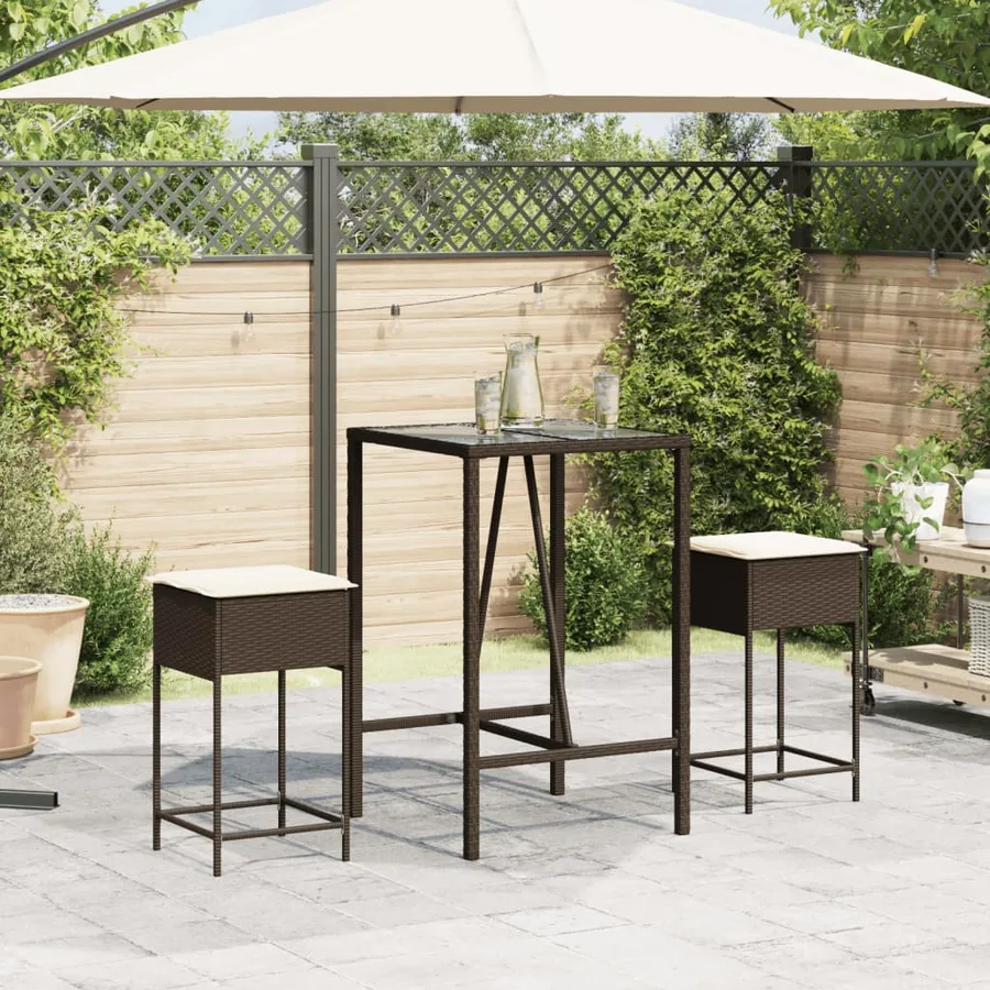 Tabourets de bar jardin coussins lot de 2 marron résine tressée - 3