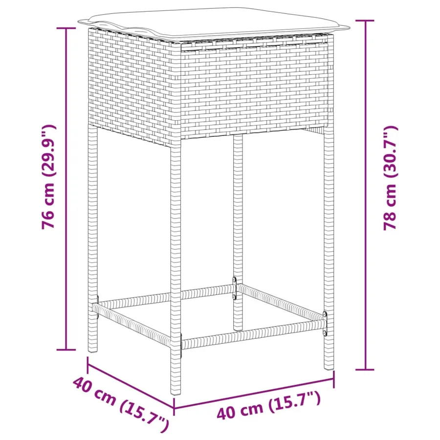 Tabourets de bar jardin coussins lot de 2 marron résine tressée - 9