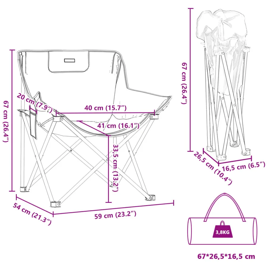 Chaise de camping avec poche pliable lot de 2 motif de feuille - 24