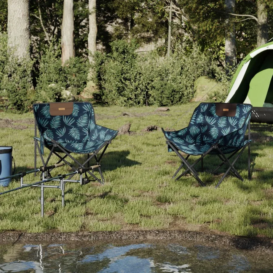 Chaise de camping avec poche pliable lot de 2 motif de feuille - 3