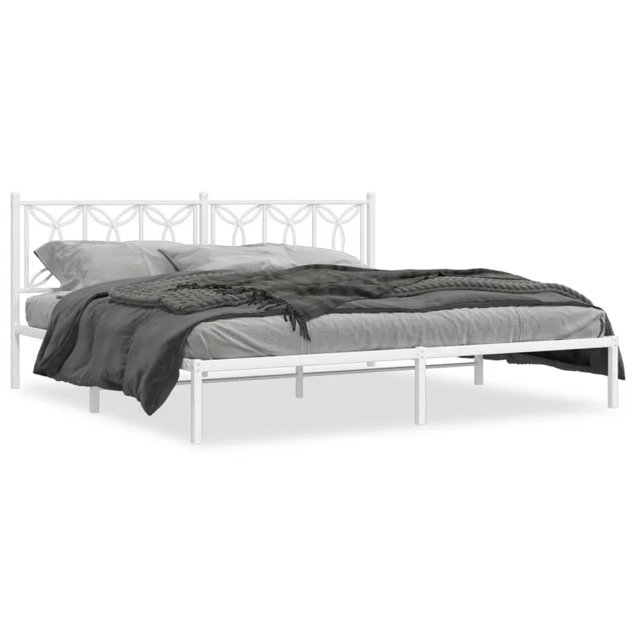 Cadre de lit métal sans matelas et tête de lit blanc 193x203 cm - 2