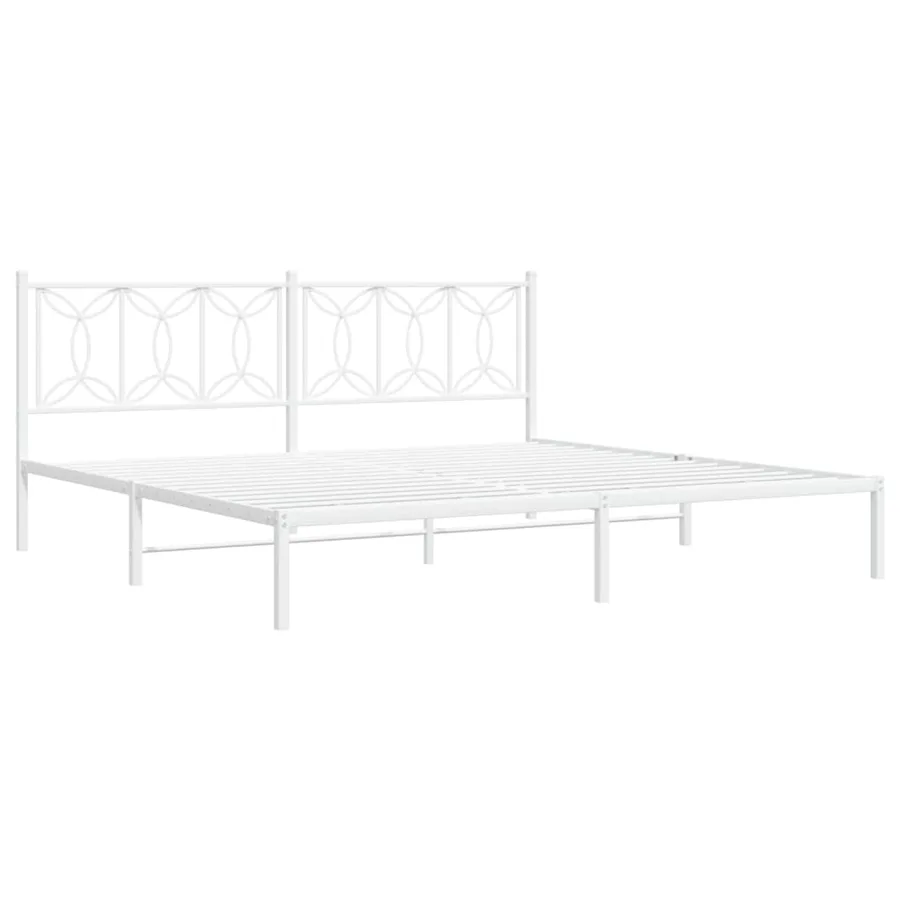 Cadre de lit métal sans matelas et tête de lit blanc 193x203 cm - 3