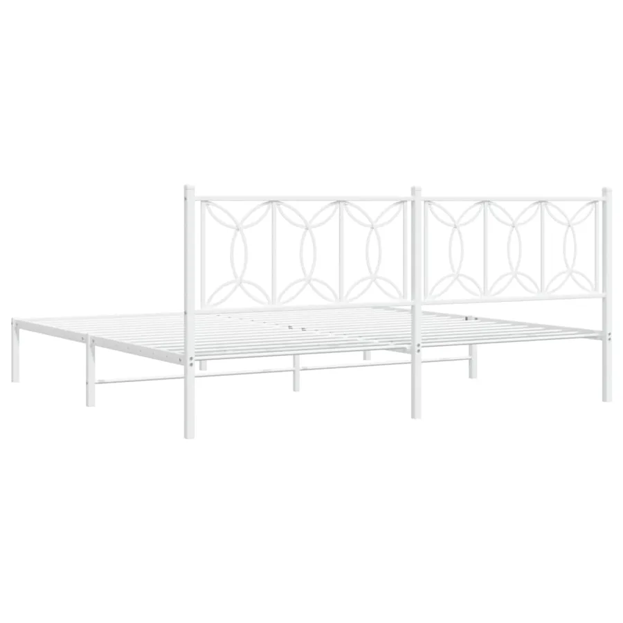 Cadre de lit métal sans matelas et tête de lit blanc 193x203 cm - 6