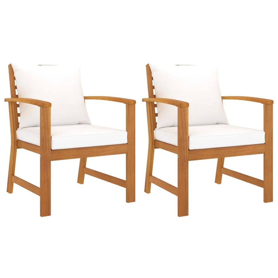 Garden chairs set of 2 and cream cushion Solid acacia wood