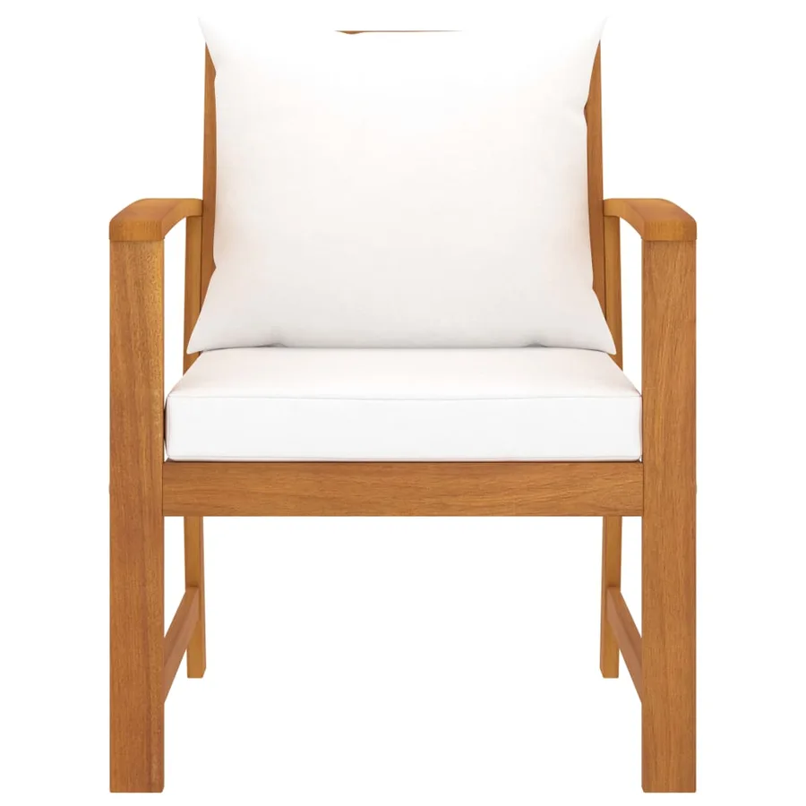 Garden chairs set of 2 and cream cushion Solid acacia wood - 2