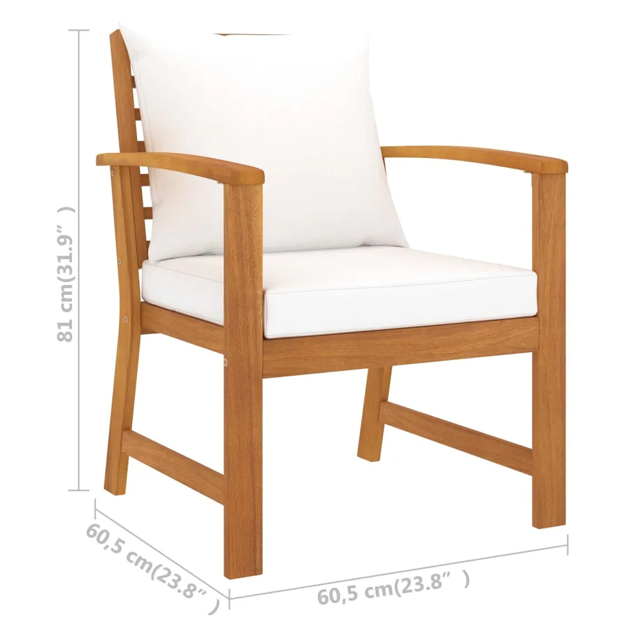 Chaises de jardin lot de 2 et coussin crème Bois acacia massif - 6