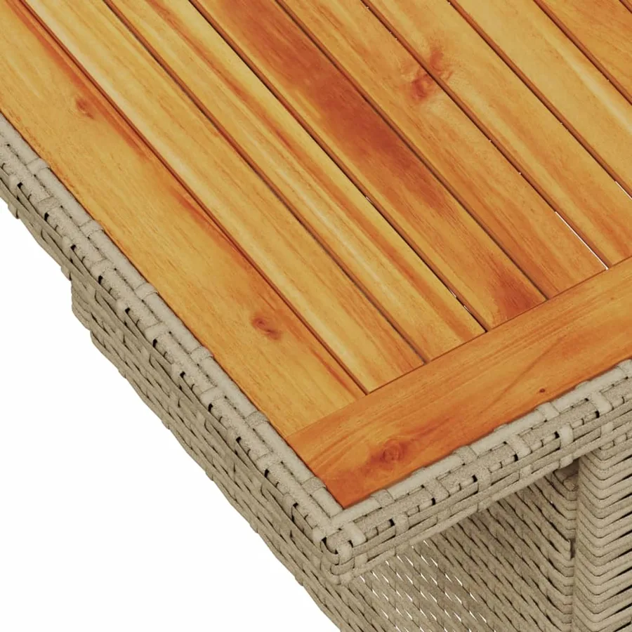 Table de jardin beige 100x55x73cm résine tressée et bois acacia - 10